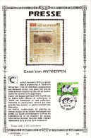 17,555 Bel Sonstamp Sony Stamps PTT Soie 555 556 2435    Presse Gazet Van Antwerpen CS - Carte Souvenir FDC 1991-11-2 - Souvenir Cards - Joint Issues [HK]