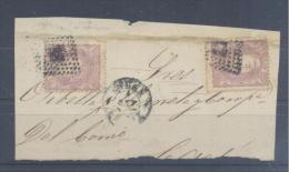 FRAGMENTO CON DOS SELLOS DEL Nº 106 MATASELLADO CON ROMBO DE PUNTO Y FECHADOR DE JEREZ (CADIZ) S/PLIEGO - Storia Postale