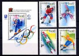 BULGARIE 1994, SKI, DESCENTE, PATINAGE... 4 Valeurs + 1 Bloc, Neufs. R1117 - Hiver 1994: Lillehammer