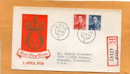 Norway 1958 Registered FDC Mailed To USA - FDC