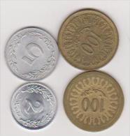 4 Münzen Von Tunesien, 2, 5, 100, 100 Dinar, 1960, 1983, Ansehen - Tunesië