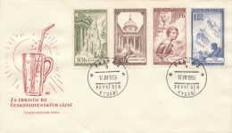 Czechoslovakia / First Day Cover (1956/03) Praha 3 (a): Czechosl. Spa - Karlovy Vary, Marianske Lazne, Piestany, Tatry - Termalismo