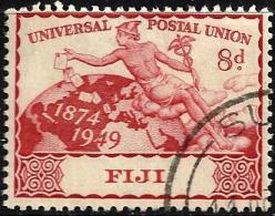 FIJI ISLANDS  UPU 75 YEARS AIRPLANE SHIP 8 P RED MERCURY USED 1949 SG274 READ DESCRIPTION !! - Fidji (...-1970)