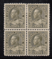 Canada MNH/MH Scott #119 Block Of 4 20c George V Admiral - Top 2 MH; Bottom 2 MNH, Gum Bends - Neufs