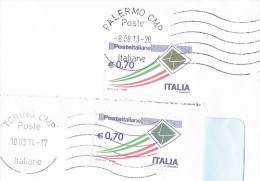 1341- Italia Varietà 2 Buste Intere Affrancatura €. 0,70 Letterina ORO E GRIGIA - Isolati Su Busta - - Varietà E Curiosità