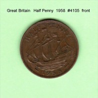 GREAT BRITAIN    1/2  PENNY  1958 (KM # 896) - C. 1/2 Penny