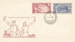 Czechoslovakia / First Day Cover (1957/17) Praha 3 (c): Great October Socialist Revolution, V. I. Lenin, Blast Furnace - Guerre Mondiale (Première)