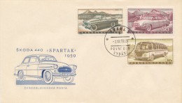 Czechoslovakia / First Day Cover (1958/17 B) Praha 3 (b): Skoda 450, Tatra 601, Autokar Skoda 706 RTO, Skoda 440 Spartak - Bus