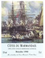 Etiquette De Vin Côtes Du Marmandais  -  Cuvée Réservée Brest 92 - Sailboats & Sailing Vessels