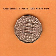 GREAT BRITAIN    3  PENCE  1962  (KM # 900) - F. 3 Pence