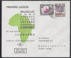 BELGIQUE -  1953 -  PREMIERE LIAISON BRUXELLES - ELISABETHVILLE  ET RETOUR VIA SABENA - - Cartas & Documentos