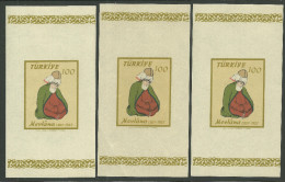 La Turquie Trois Bloc Des Feuilles Non-dentelé Neufs Sans Charniére Bloc No: 8, Y 750TH BIRTH ANNIV OF MEVLANA ( POET ) - Unused Stamps