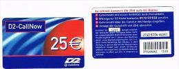 GERMANIA (GERMANY) - D2 VODAFONE  (RECHARGE) - CALL NOW 25 € BLEU:       - USED ° - RIF. 5823 - [2] Mobile Phones, Refills And Prepaid Cards