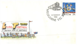 (999) Australia Cover -   Living Togehter Stamp - 1988 FDC - Melbourne With Train - Cartas & Documentos