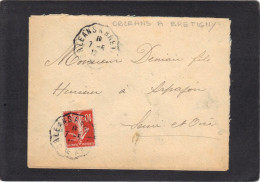 Yvert  138 Semeuse Cachet Ambulant Convoyeur Orléans à Bretigny 1912 Sur Lettre - Poste Ferroviaire