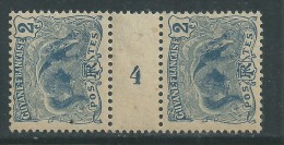 Guyane  N° 50  XX  2 C. Bleu En Paire Millésime 4, Papier Jaunâtre  Sans Charnière, TB - Unused Stamps