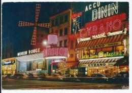 CPSM LE MOULIN ROUGE LA NUIT, AUTOS VOITURES, PARIS 75 - Paris By Night