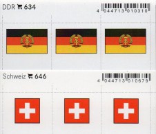 2x3 In Farbe Flaggen-Sticker Schweiz+DDR 7€ Kennzeichnung Alben Karten Sammlung LINDNER 646+634 Flag Of Helvetia Germany - Other & Unclassified