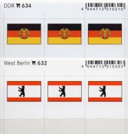 2x3 In Farbe Flaggen-Sticker Westberlin+DDR 7€ Kennzeichnung Alben Karten Sammlungen LINDNER 632+634 Flag Berlin Germany - Sonstige & Ohne Zuordnung