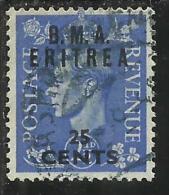 OCCUPAZIONI STRANIERE ERITREA 1948 1949 B. M. A. 25 CENT. SU 2 1/2 P BMA TIMBRATO USED - Eritrée