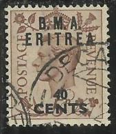 OCCUPAZIONI STRANIERE ERITREA 1948 B. M. A. 40 C SU 5 P BMA TIMBRATO USED - Eritrée