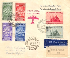 Lettre Par Avion Bruxelles -Rome  1939 Timbres Vatican Et Belgique R Citta Del Vaticano - Luftpost