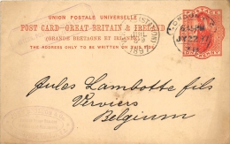 Post Card Great Britain & Ireland 1897 Pour Verviers - Stamped Stationery, Airletters & Aerogrammes