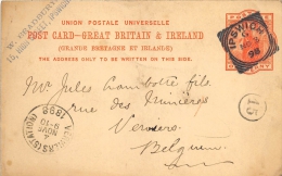 Post Card Great Britain & Ireland 1898 Pour Verviers  Ipswich - Stamped Stationery, Airletters & Aerogrammes