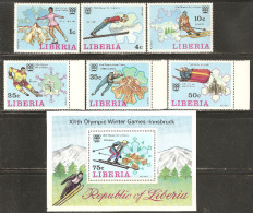 Liberia 1976 Mi# 980-985, Block 79 A ** MNH - 12th Winter Olympic Games, Innsbruck - Winter 1976: Innsbruck