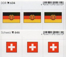 2x3 In Farbe Flaggen-Sticker Schweiz+DDR 7€ Kennzeichnung Alben Bücher Sammlungen LINDNER 634+646 Flags Helvetia Germany - Rare