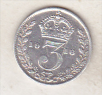 Great Britain 3 Pence 1918 Silver Coin - Sonstige & Ohne Zuordnung