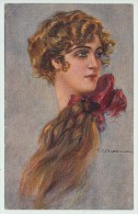 ILLUSTRATORE T. CORBELLA - DONNA CON FIOCCO ROSSO, 1918 - Corbella, T.