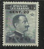 COLONIE ITALIANE EGEO 1916 PATMO (PATMOS) 20 SU 15 CENTESIMI MLH BEN CENTRATO - Egeo (Patmo)