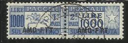 TRIESTE A 1949 1953 AMG-FTT SOPRASTAMPATO D'ITALIA ITALY OVERPRINTED PACCHI POSTALI  LIRE 1000 CAVALLINO USATO USED - Colis Postaux/concession