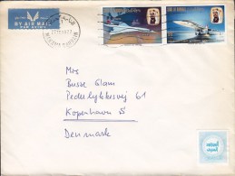 Bahrain By Airmail Par Avion Label MANAMA BAHRAIN 1977 Cover Denmark Aeroplane Concorde (Pair) Stamps  & Zwangzuschlagma - Bahrain (1965-...)