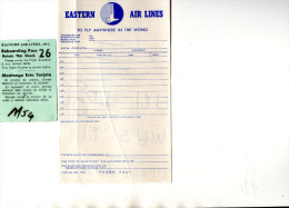 EASTERN AIR LINES  Mémo Pour Message + Remontée à Bord   Mémo For Message+Reboarding Pass   Année 1952 - Other & Unclassified
