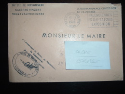LETTRE OBL.MEC. 3-3-1976 VALENCIENNES PPAL (59 NORD) + BUREAU DE RECRUTEMENT CASERNE VINCENT - Frankobriefe