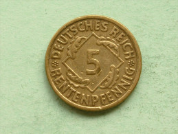 1924 A - 5 Rentenpfennig / KM 32 ( Uncleaned Coin - For Grade, Please See Photo ) !! - 5 Rentenpfennig & 5 Reichspfennig