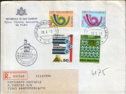 San Marino - Registered Letter Circulated To Manfredonia,Italia In 1973 - Brieven En Documenten