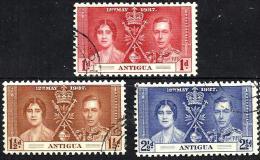 BRITISH ANTIGUA KGVI CORONATION SET 1P - 2&1/2P FRESH USED 1937 SG95-97 READ DESCRIPTION !! - 1858-1960 Colonie Britannique