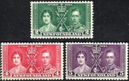 BRITISH NEWFOUNDLAND KGVI CORONATION SET 2 - 5 CENTS MHG 1937 SG254-56 READ DESCRIPTION !! - 1908-1947