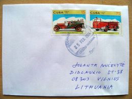 Postal Used Cover Sent  To Lithuania, Transport Auto Car Fire Firefighters - Briefe U. Dokumente