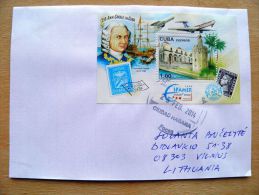 Postal Used Cover Sent  To Lithuania, Stamp On Stamp Plane Ship Rocket Vega Torre Del Oro - Storia Postale