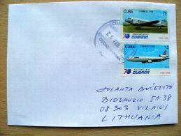 Postal Used Cover Sent  To Lithuania, Plane Avion 1999 Cubana 70 Aniversario - Covers & Documents