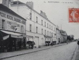 CPA Montgeron.La Rue De Paris. Epicerie Mercerie Tabac. - Montgeron