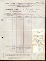 Factuur Facture Brief Lettre  - Compagnie Belge D'assurances Générales - Bruxelles 1943 - 1900 – 1949