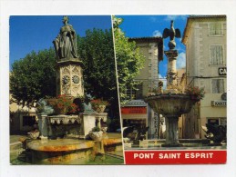 CP , 30 , PONT-SAINT-ESPRIT , La Fontaine De La Navigation Et La Fontaine Du Coq - Pont-Saint-Esprit