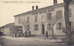 COMPS-SUR-ARTUBY  GRAND HOTEL BAIN -AUTOCAR -   TRES BELLE  CARTE ANIMEE - Comps-sur-Artuby