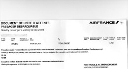 AIR FRANCE  Document Liste D'Attente  Waiting List Document  PARIS/TOULOUSE - Tickets