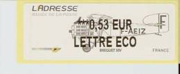 VIGNETTE LISA - L´ADRESSE - BREGUET XIV - MENTION 0,53 EUR LETTRE ECO- NEUF - 2010-... Abgebildete Automatenmarke